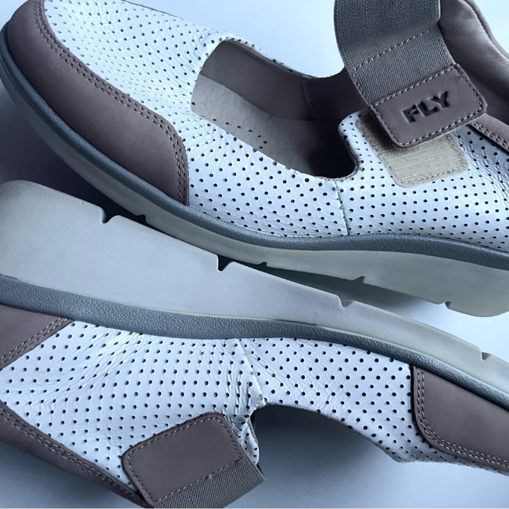 FLY London White and Taupe Perforated Slip-On Shoe